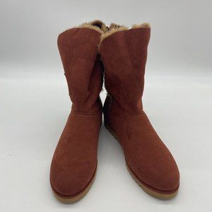 A brown round toe flats winter ankle boots shoes warm booties